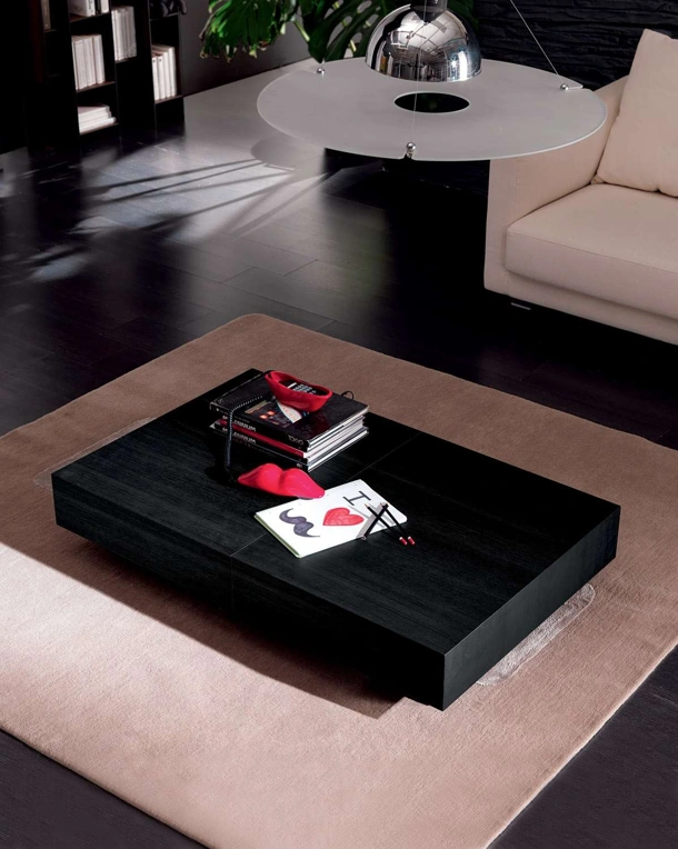 Tavolino trasformabile Box in legno di Rovere Wild Carbone di Ozzio