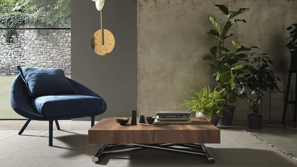 Tavolino trasformabile con top in legno e base in metallo Calypso di Altacom