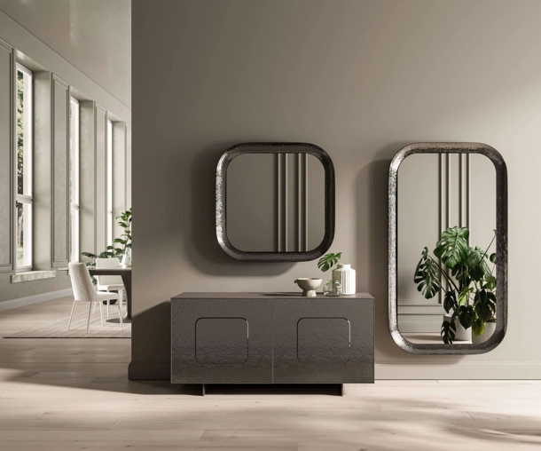 Specchio con cornice in vetro bocciardato Raggio di Ozzio