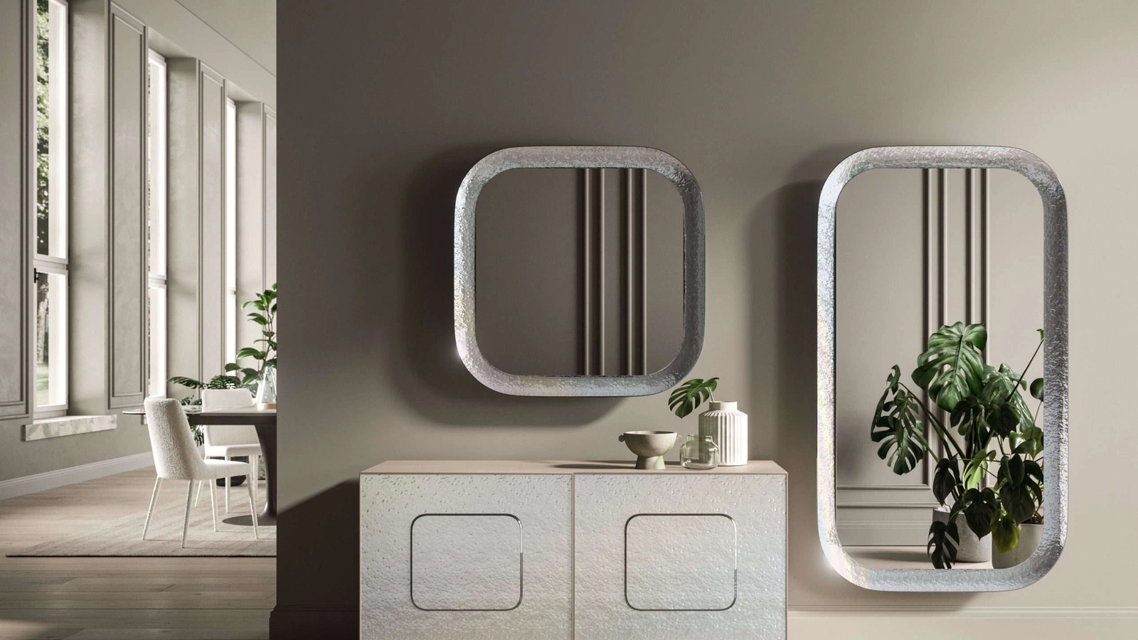 Specchio con cornice in vetro bocciardato Raggio di Ozzio