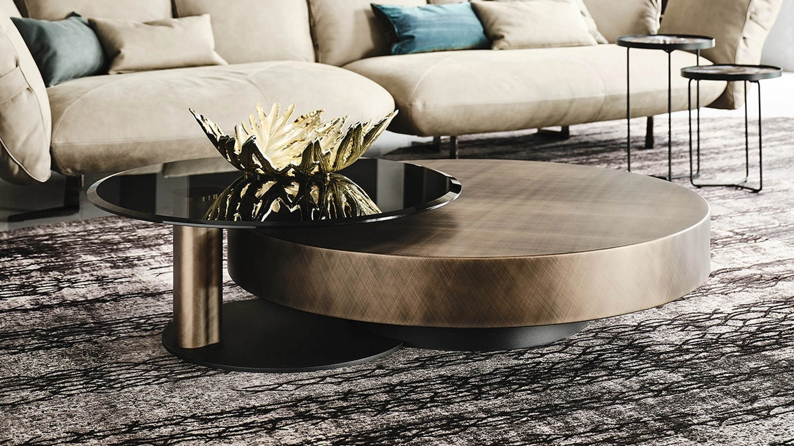 Tavolino rotondo con top in legno verniciato Brushed Grey Arena di Cattelan Italia