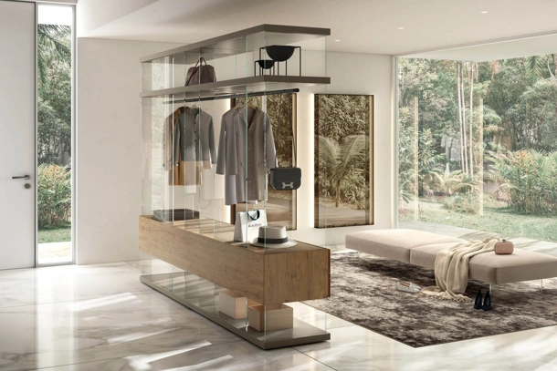 Cabina Armadio Air 1468 Freestanding in vetro trasparente e legno di Lago