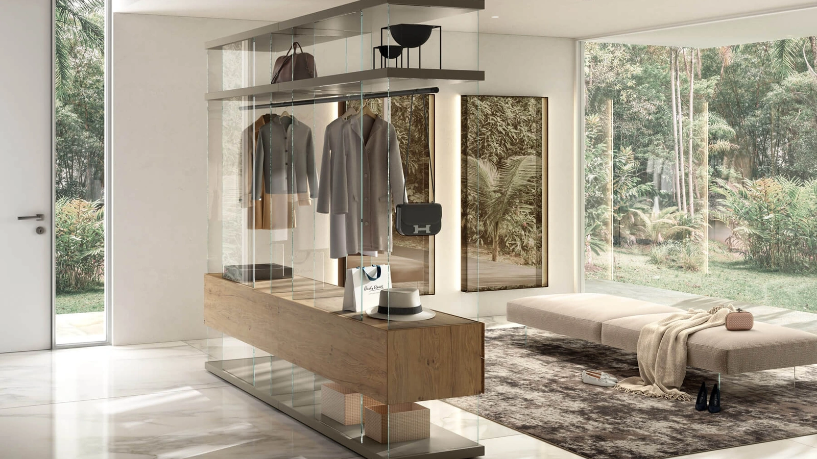 Cabina Armadio Air 1468 Freestanding in vetro trasparente e legno di Lago