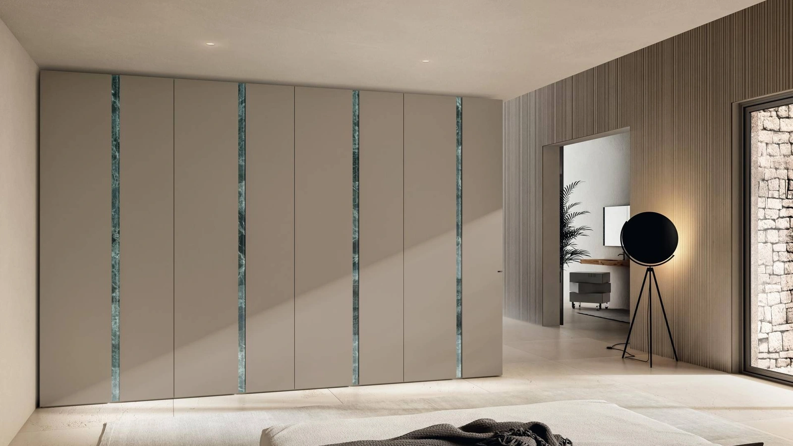 Armadio con ante battenti in laccato opaco con inserto in vetro Cut 1165 di Lago