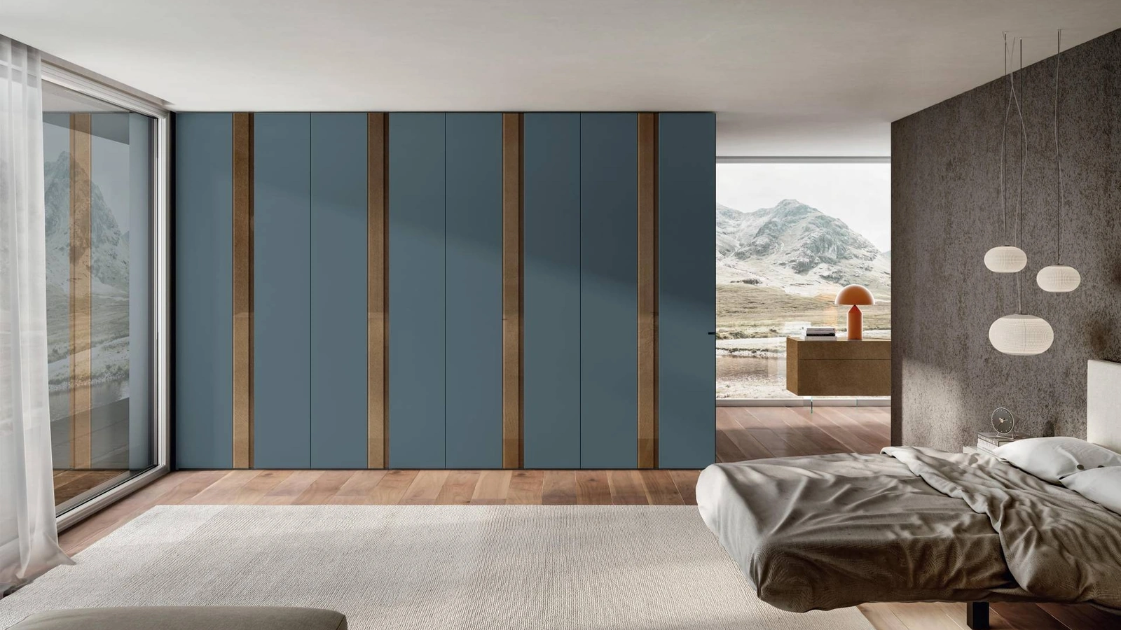 Armadio con ante battenti in laccato opaco con inserti in vetro Groove 1189 di Lago