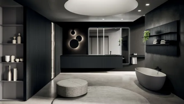 Mobile da Bagno sospeso 360Gradi 07 in Rovere laccato Nero di Arrital