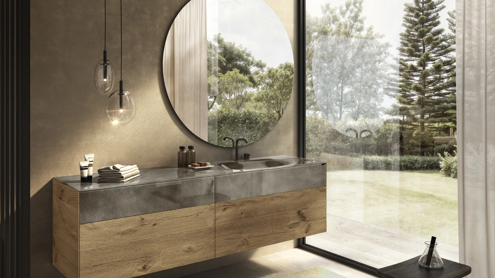 Mobile da Bagno in legno e vetro 36e8 Project 2838 di Lago
