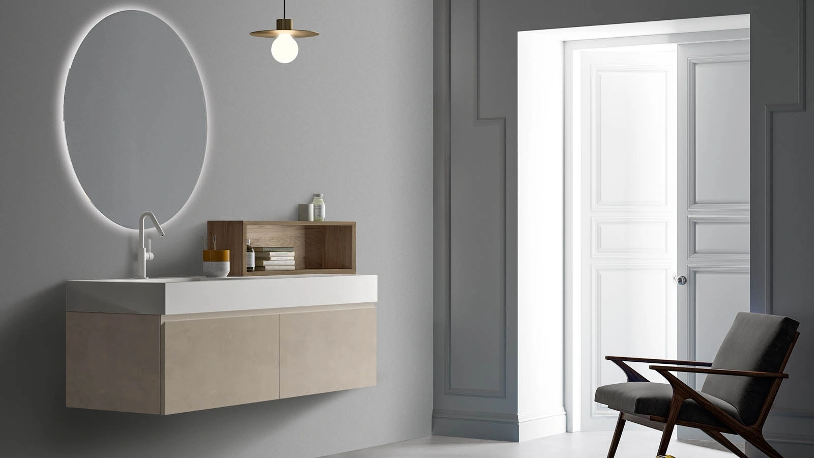 Mobile da Bagno sospeso in laccato cemento argilla Lapis 01 di Birex
