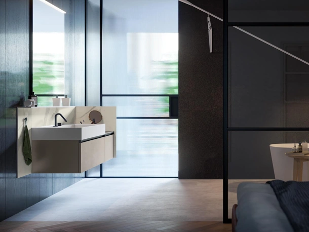 Mobile da Bagno sospeso Deep 01 in laccato metallico nichel di Birex