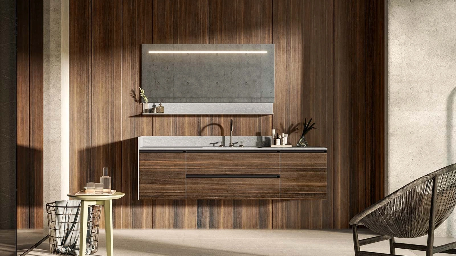 Mobile da Bagno sospeso Deep 08 in essenza rovere termotrattato di Birex