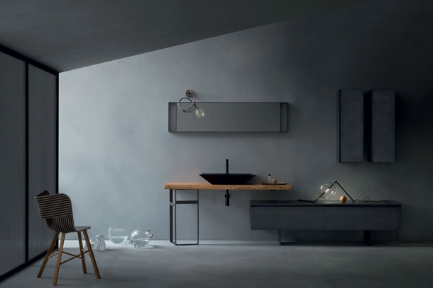 Mobile da Bagno Eden 00 in laccato con top lavabo in legno massello di Cerasa