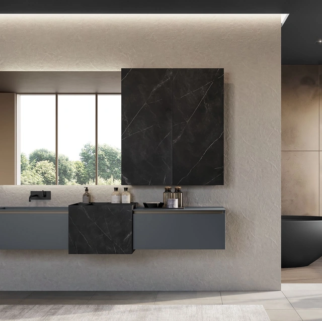 Mobile da Bagno sospeso in laccato opaco e gres Facto 05 di Birex