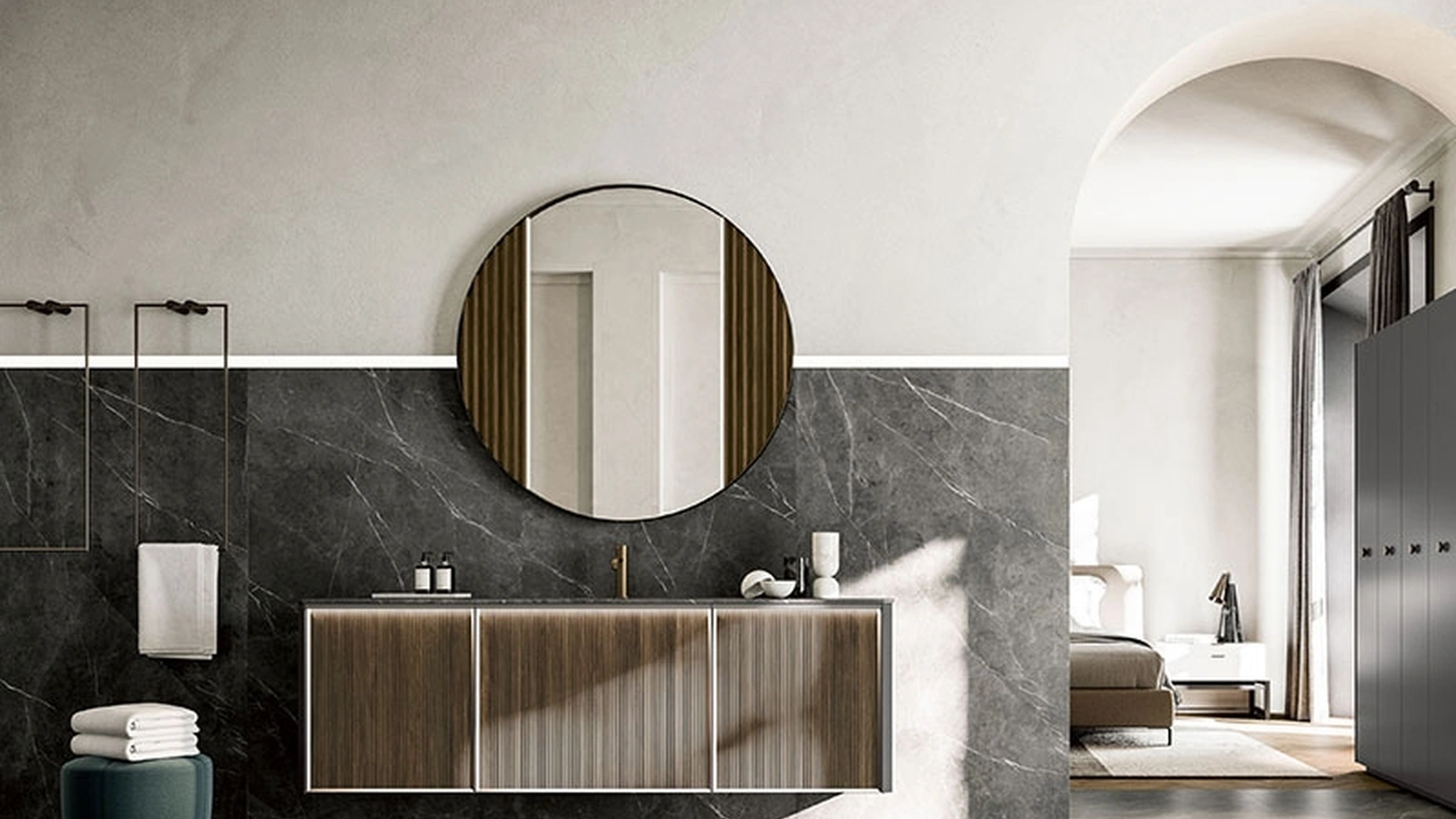 Mobile da Bagno sospeso Honey 03 in Noce Canaletto di Cerasa