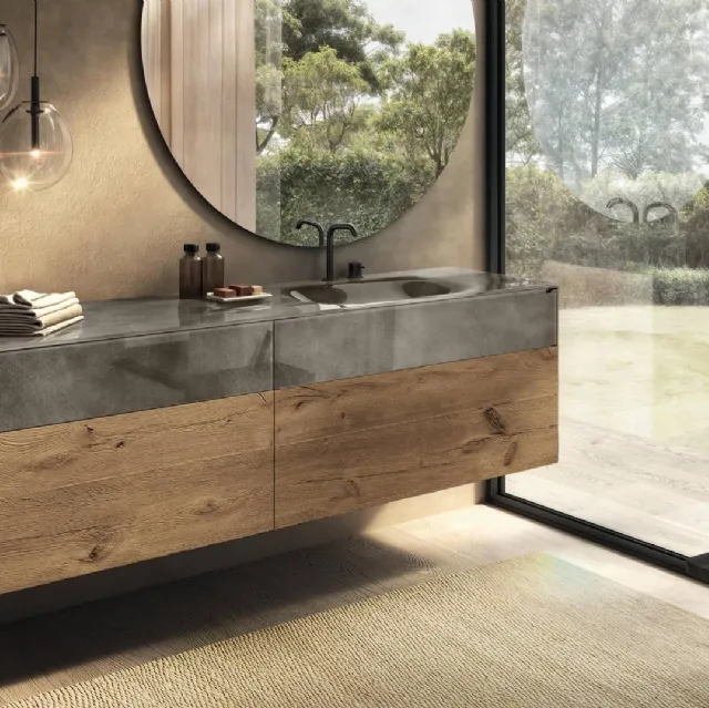 Lavabo integrato in vetro 36e8 di Lago