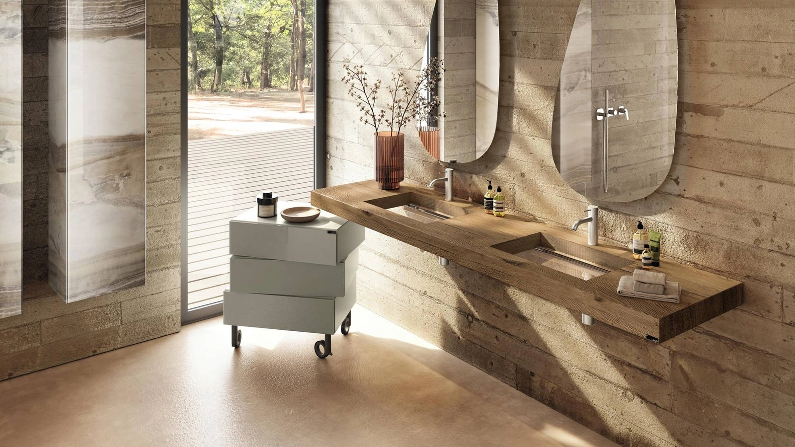 Lavabo Depth in legno e vetro di Lago
