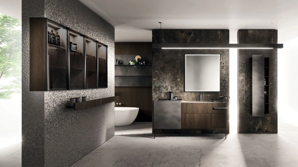 Mobile da Bagno a terra Lympha 02 in rovere e laccato ossidato di Arrital