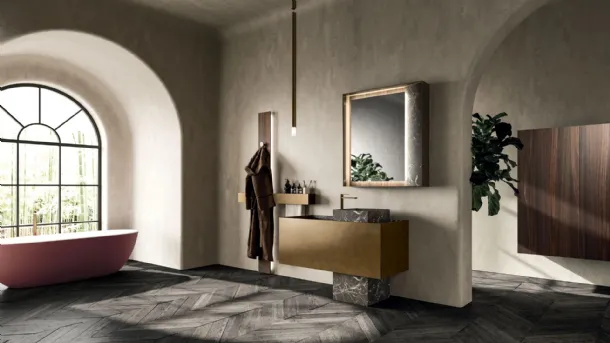 Mobile da Bagno a terra Must 02 in laccato Metal Bronzo e Marmo di Arrital