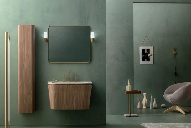 Mobile da Bagno sospeso Suede 02 in Noce Canaletto di Cerasa