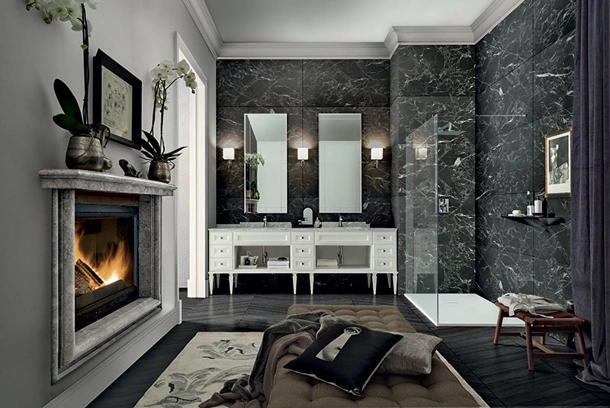 Mobile da Bagno York 01 in laccato Bianco e top in marmo di Carrara di Cerasa