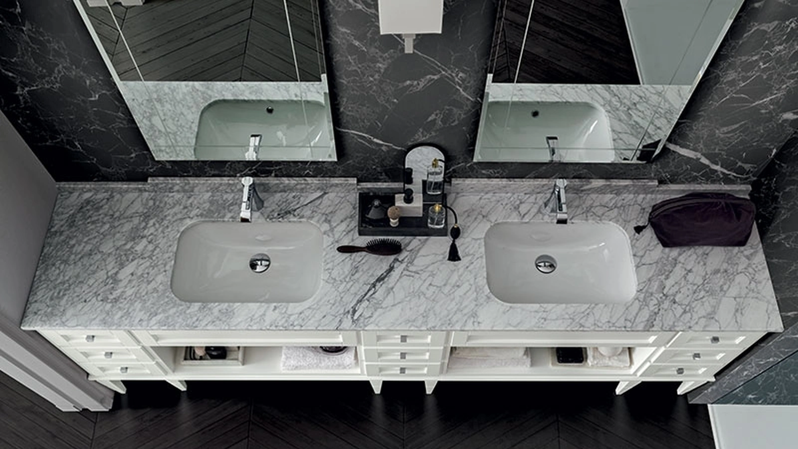 Mobile da Bagno York 01 in laccato Bianco e top in marmo di Carrara di Cerasa