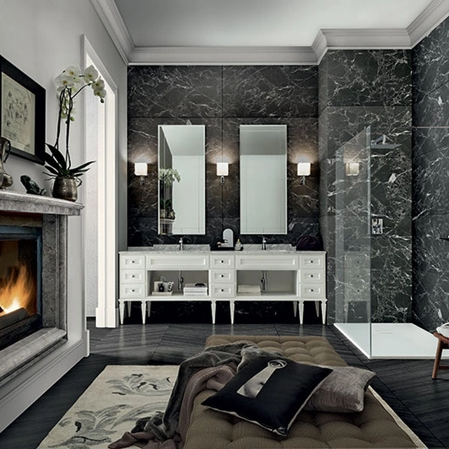Mobile da Bagno York 01 in laccato Bianco e top in marmo di Carrara di Cerasa