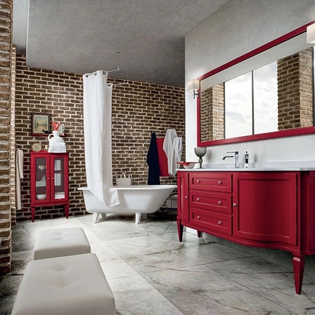 Mobile da Bagno York 03 in laccato Rosso usurato di Cerasa