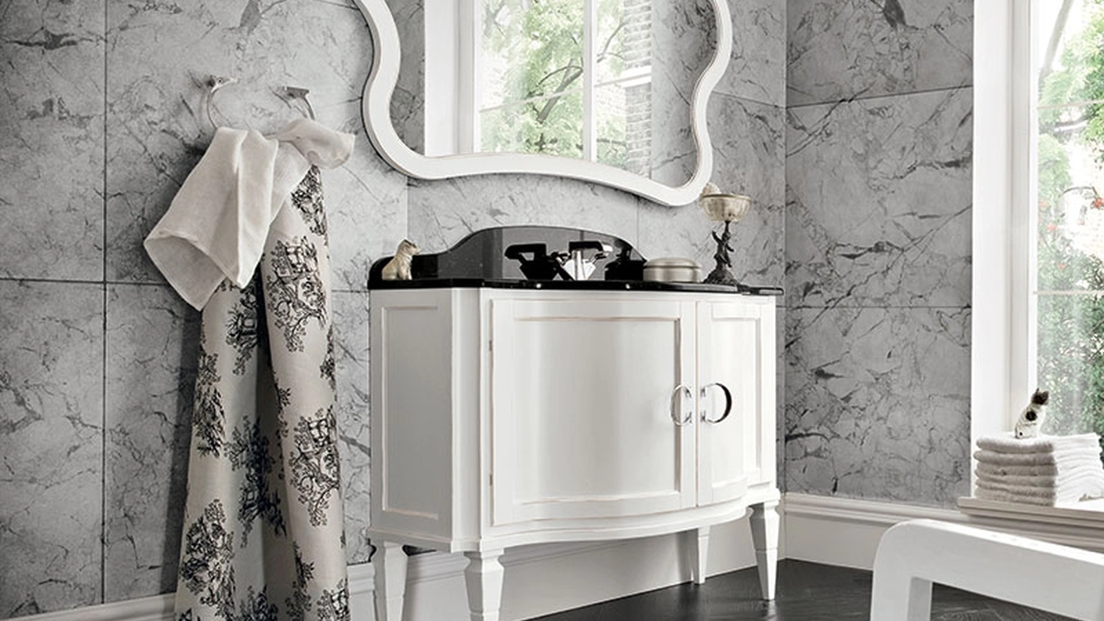 Mobile da Bagno York 04 in laccato Bianco usurato di Cerasa