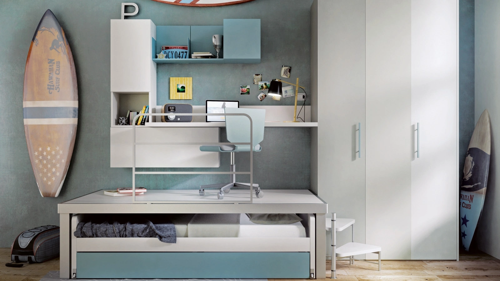 Cameretta con letto a incastro in laccato opaco Comp 310 di Tumidei