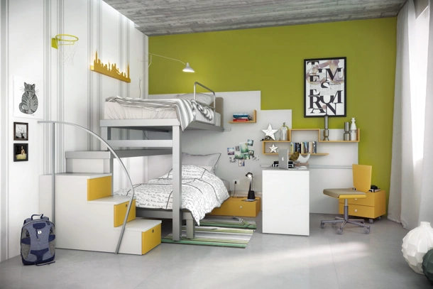 Cameretta in laccato opaco bianco e yellow rose Comp 320 di Tumidei