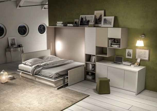 Cameretta in laccato color terra con letto a ribalta Comp 363 di Tumidei