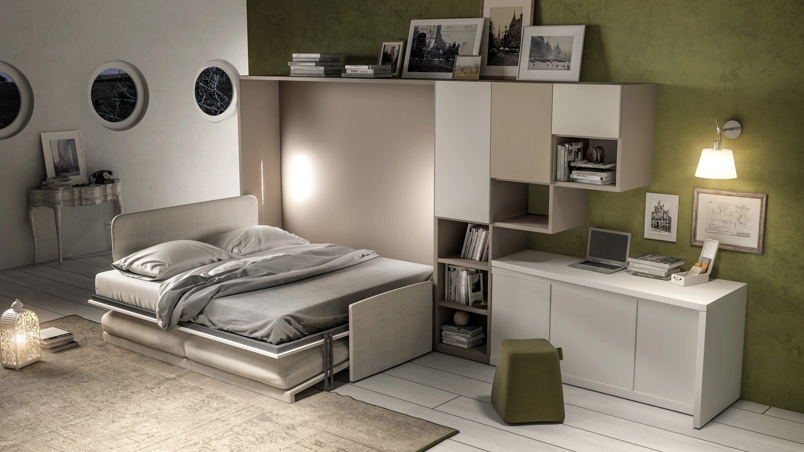 Cameretta in laccato color terra con letto a ribalta Comp 363 di Tumidei