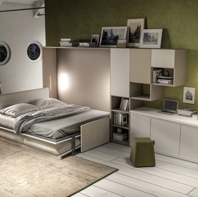 Cameretta in laccato color terra con letto a ribalta Comp 363 di Tumidei