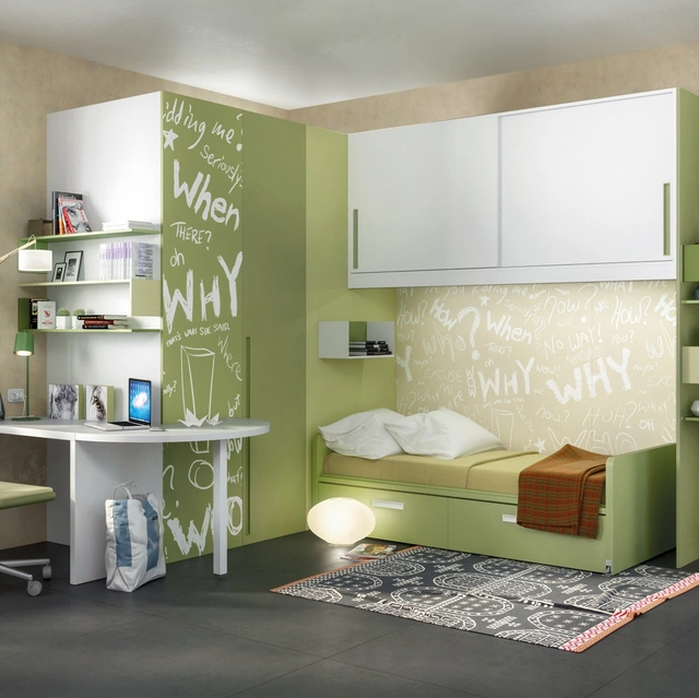Cameretta angolare in laccato bianco e verde Comp 371 di Tumidei
