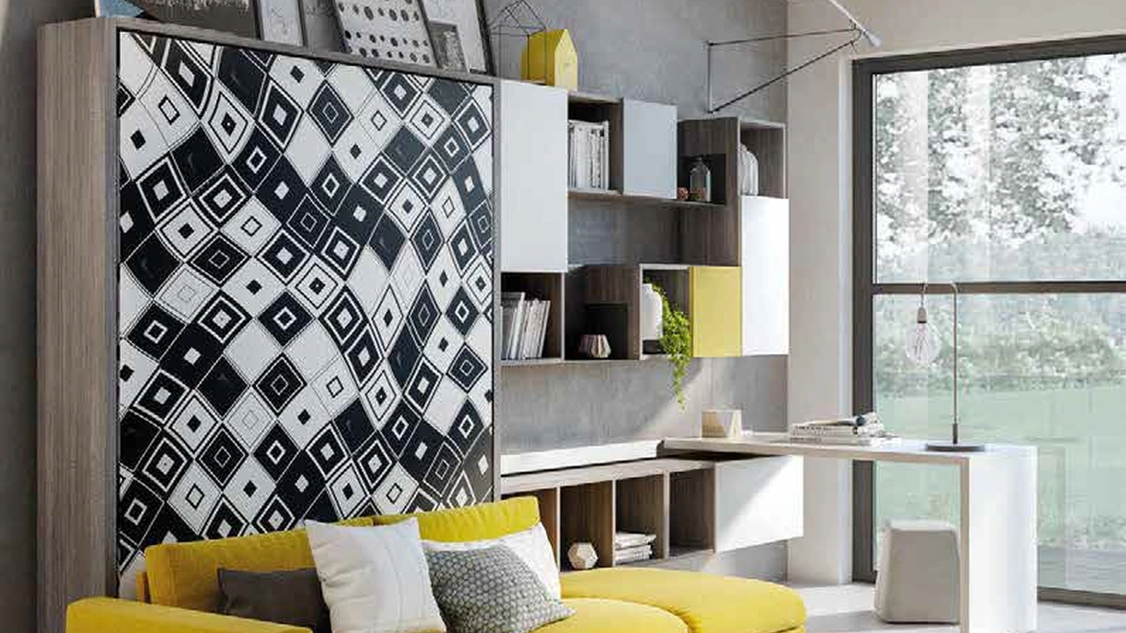 Cameretta con letto a scomparsa chiuso e angolo studio Comp 358 di Tumidei