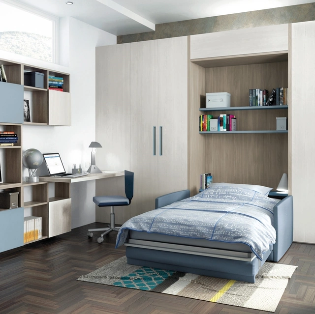 Cameretta in laccato e melaminico olmo con letto a scomparsa Comp 361 di Tumidei