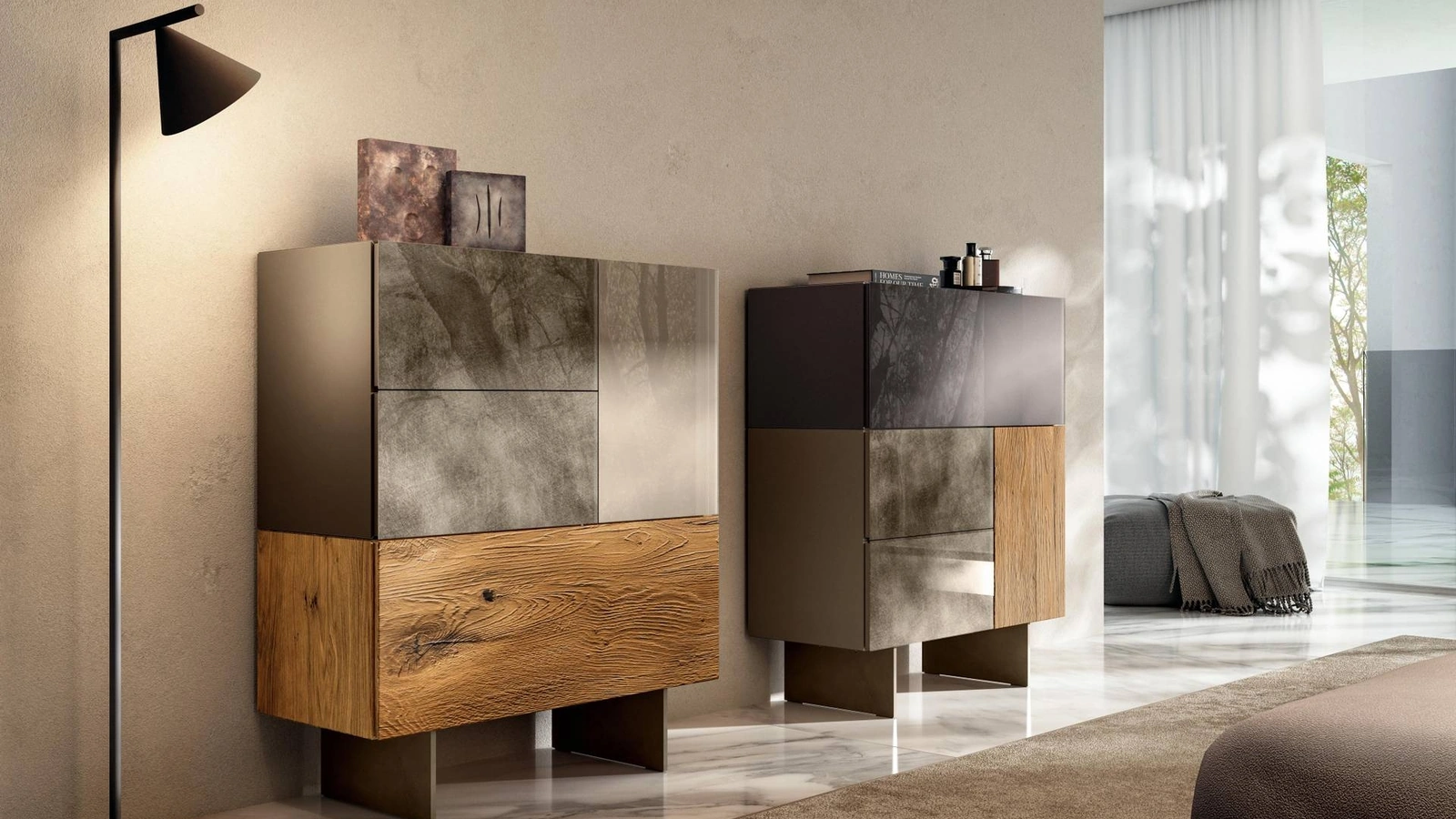 Comò in vetro e legno 36e8 2622 di Lago