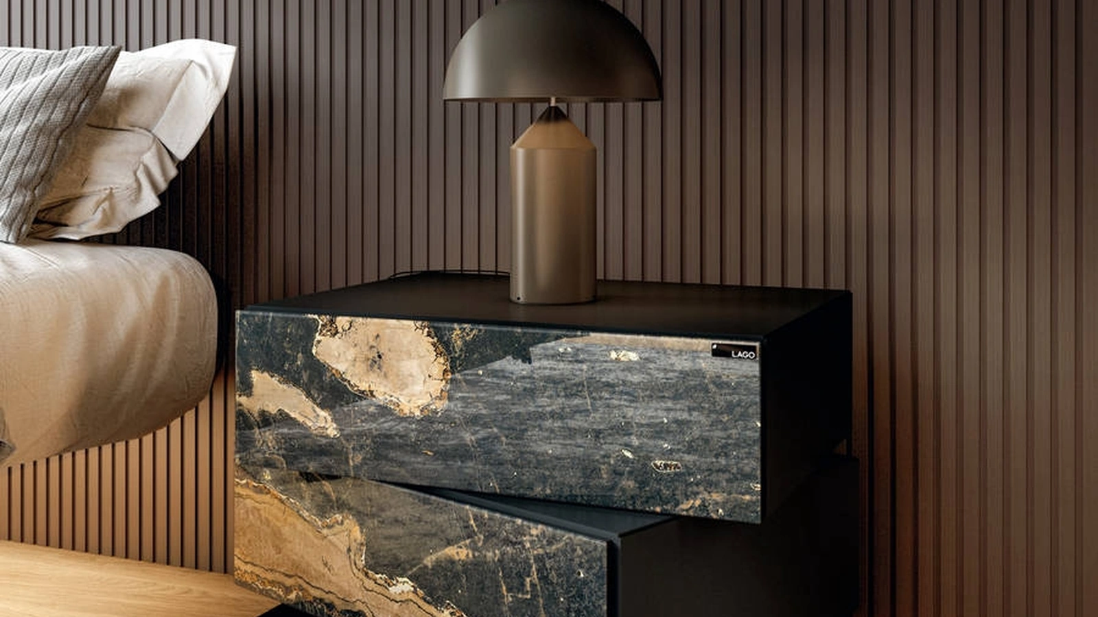 Comodino Morgana 1446 in vetro di Lago