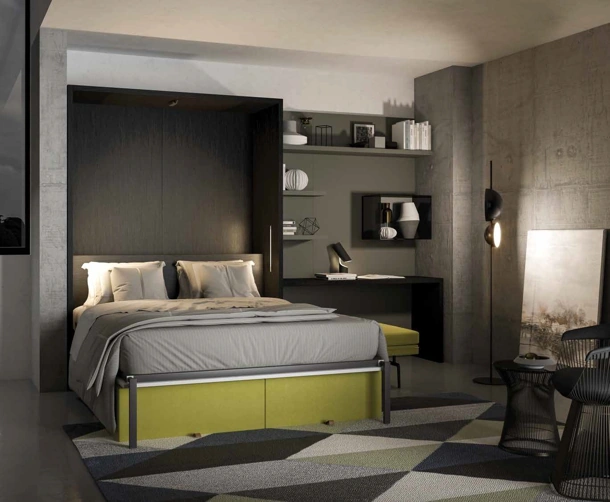 Letto a scomparsa aperto finitura Rovere carbone Block System Comp 250 di Tumidei