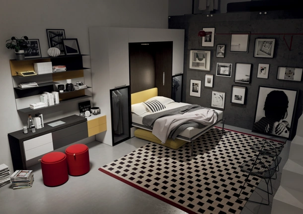 Letto matrimoniale moderno a scomparsa aperto Alcova Light Comp 252 di Tumidei