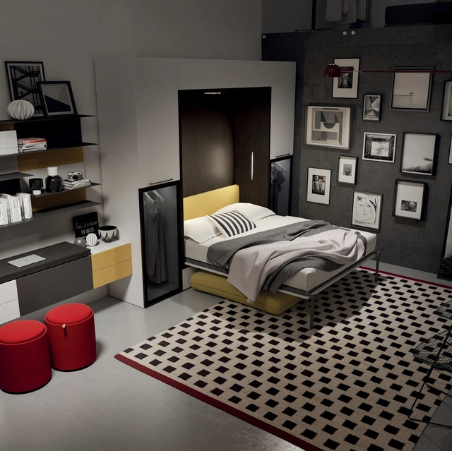 Letto matrimoniale moderno a scomparsa aperto Alcova Light Comp 252 di Tumidei