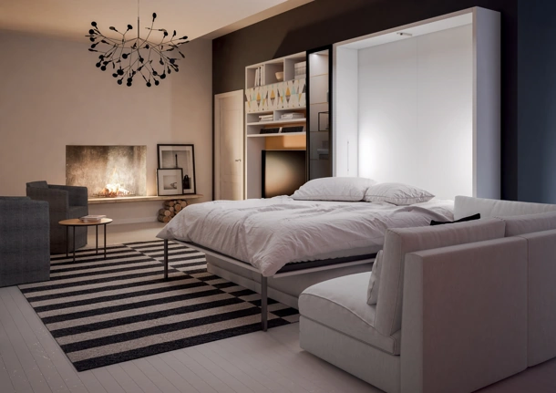 Letto a scomparsa aperto in laccato opaco bianco Divano On Off Comp 256 di Tumidei