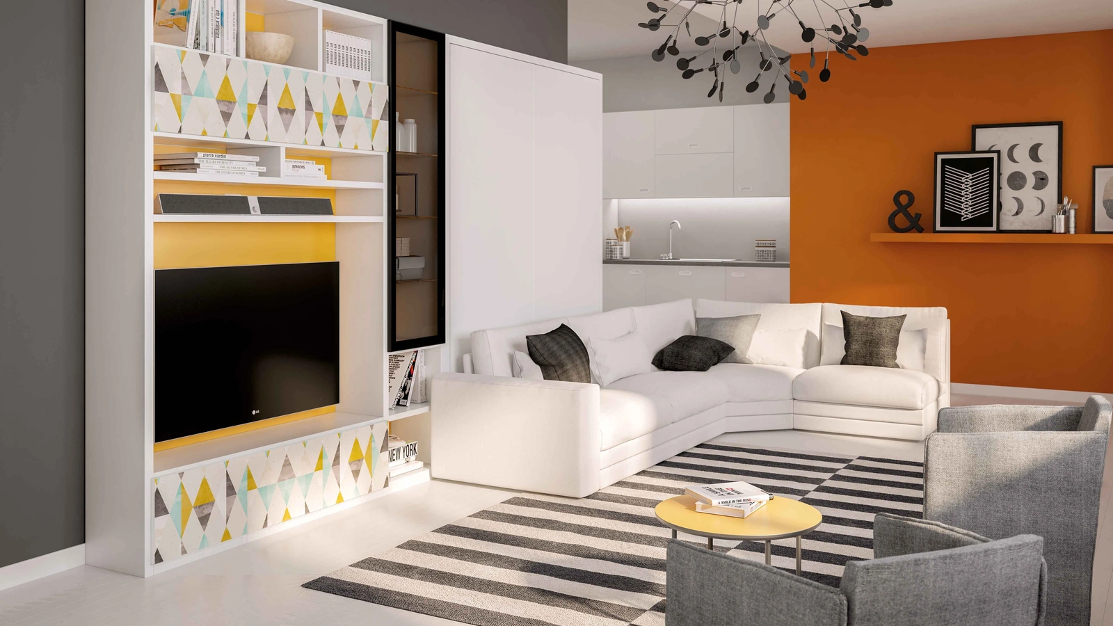 Letto a scomparsa chiuso in laccato opaco bianco Divano On Off Comp 256 di Tumidei