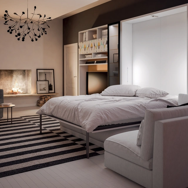 Letto a scomparsa aperto in laccato opaco bianco Divano On Off Comp 256 di Tumidei