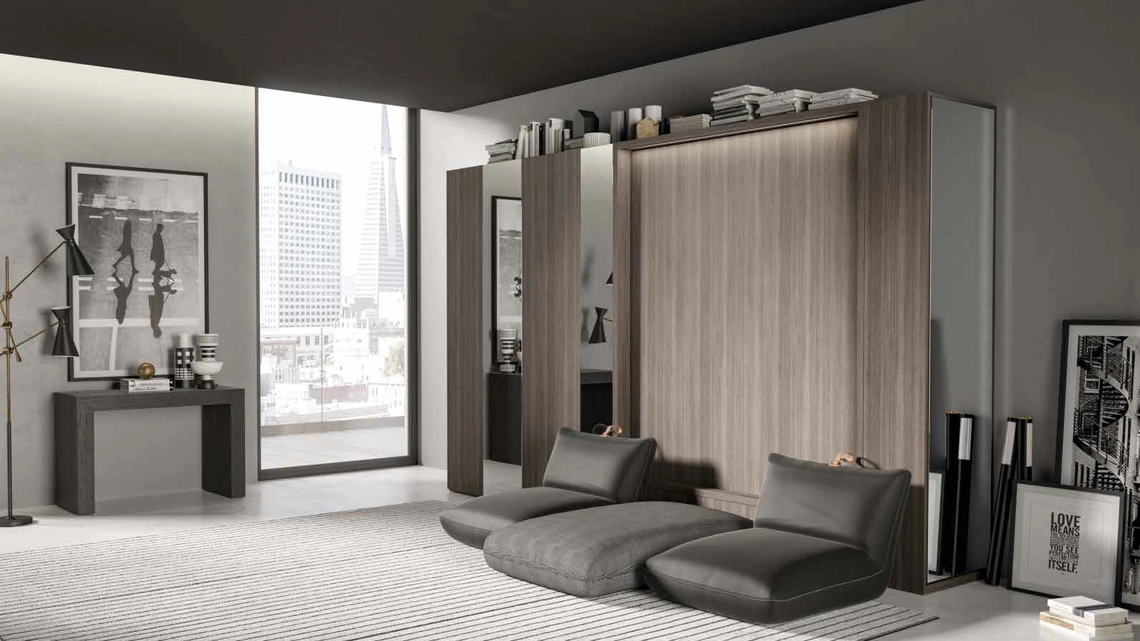 Letto a scomparsa chiuso in melaminico Alcova Light Comp 254 di Tumidei