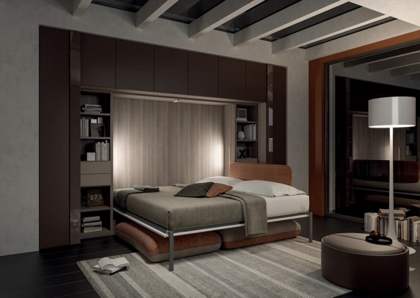 Letto a scomparsa in melaminico e laccato Block System Comp 267 di Tumidei