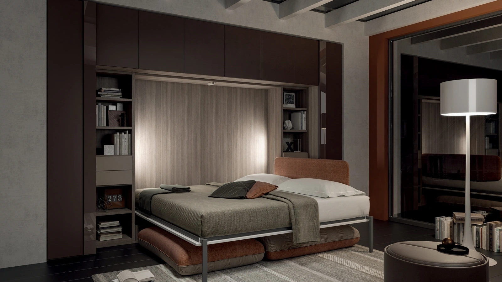Letto a scomparsa in melaminico e laccato Block System Comp 267 di Tumidei