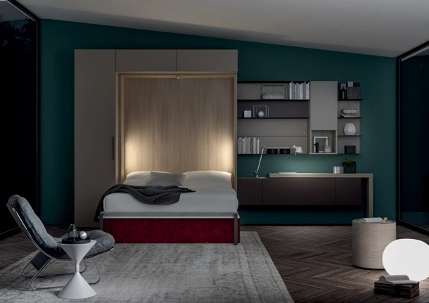 Letto a scomparsa in laccato opaco e melaminico Block System Comp 277 di Tumidei