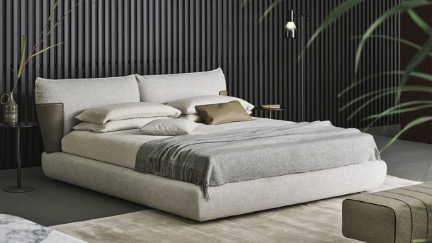Letto in tessuto imbottito con testiera e box contenitore Blend di Bonaldo
