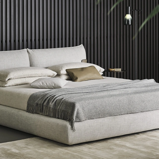 Letto in tessuto imbottito con testiera e box contenitore Blend di Bonaldo