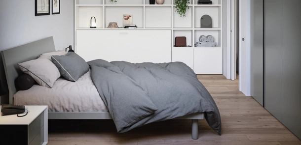 Letto matrimoniale in melaminico Cemento con testiera Thun di Cinquanta3